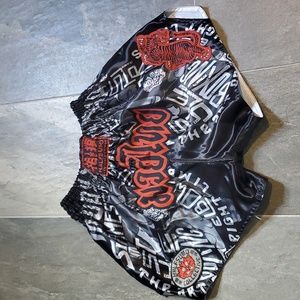 Half Sumo, Size L, and Black Gray Muay Thai Shorts